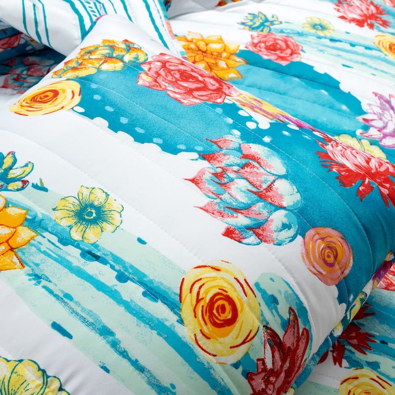 Lush Decor Southwest Vibrant Cactus Reversible Oversized 3 Piece Quilt Set