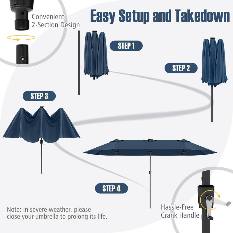 Costway 15.5 FT Extra-Large Patio Umbrella with LED Solar Lights & 12 - See Details