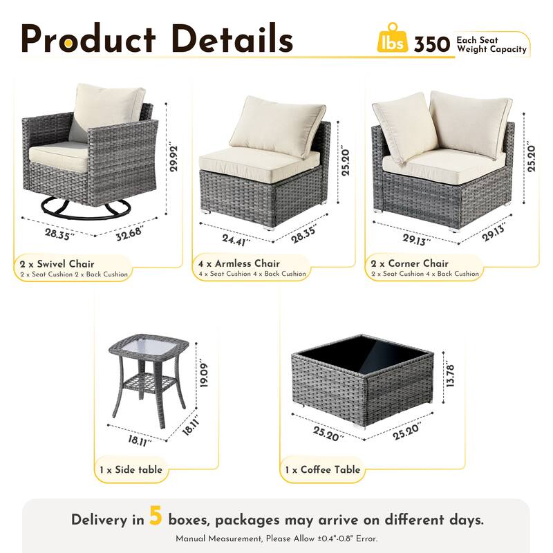 XIZZI 10-Piece Outdoor Furniture Sectional Swivel Chair Set