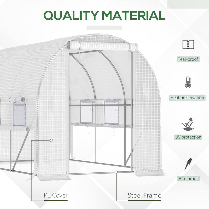 10' x 7' x 7' Walk-in Tunnel Greenhouse, Outdoor Green House with Anti-Tear PE Cover, Zipper Doors and Mesh Windows, White