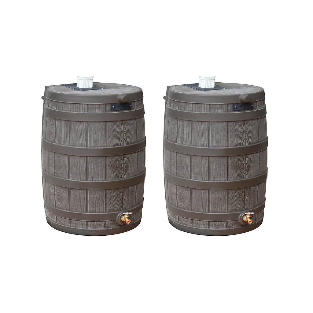 Good Ideas Rain Wizard 50 Gallon Rain Barrel Water Collector, Oak (2 Pack) - 19