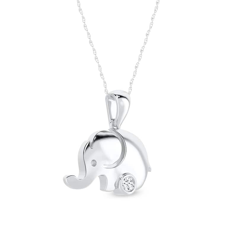 1/20ct TDW Diamond Elephant Pendant Necklace in Silver for Women - White
