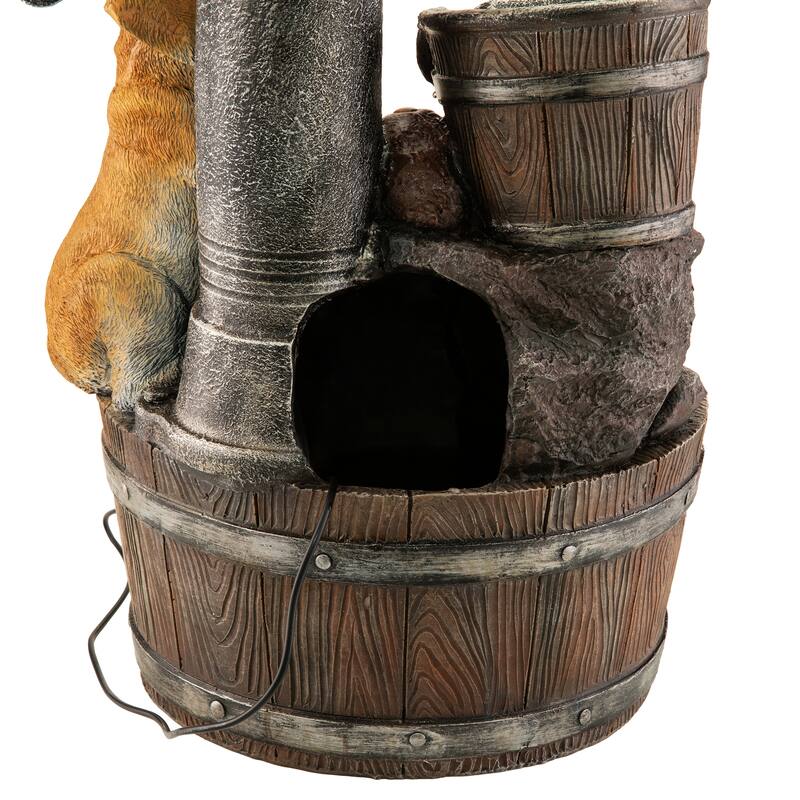 Glitzhome 23.75"H Cute Dog Playing Around the Water Pump Polyresin Outdoor Fountain with Pump and LED Light