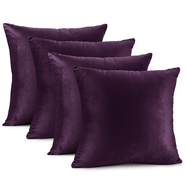 Nestl Solid Microfiber Soft Velvet Throw Pillow Cover (Set of 4) - 22" x 22" - Eggplant Purple