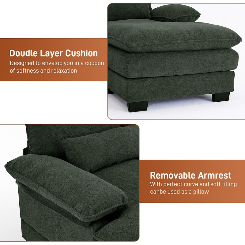 Ouyessir Soft Chenille Fabric U-shaped Sectional Sofa Set with Doudle Layer Cushion