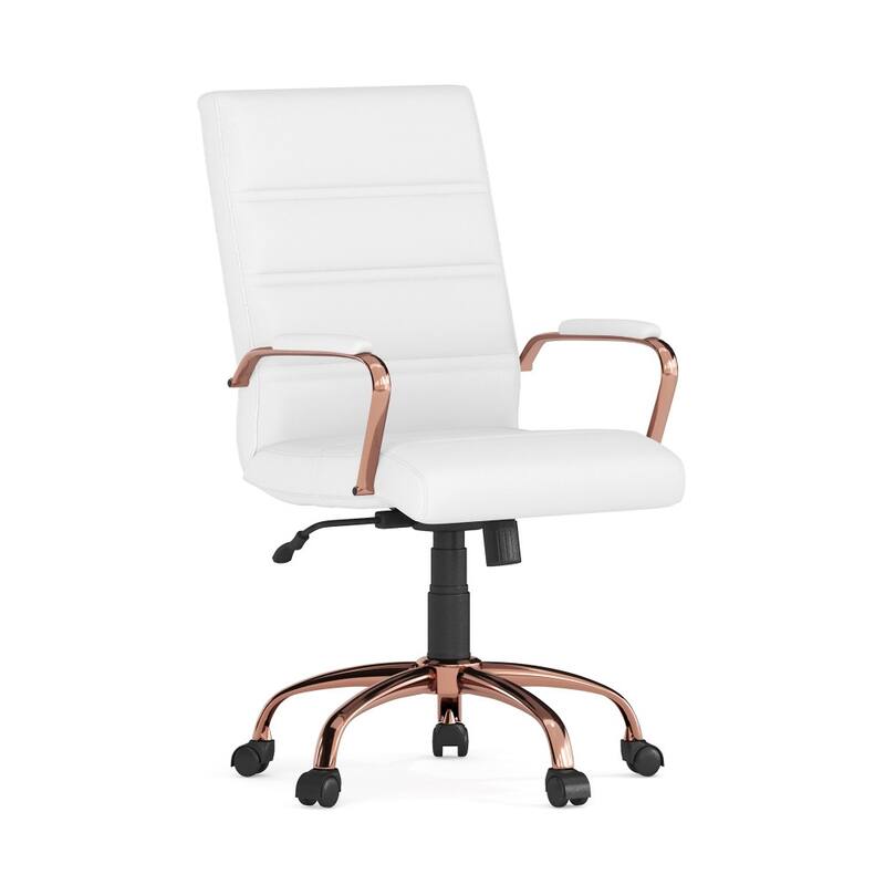 Mid-back LeatherSoft Executive Swivel Office Chair - White LeatherSoft/Rose Gold Frame