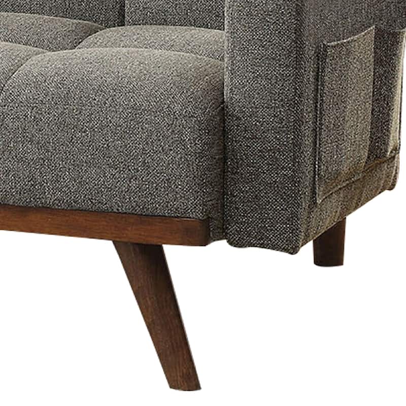 Fabric Upholstered Tufted Futon Sofa with Angled Wooden Legs, Light Gray
