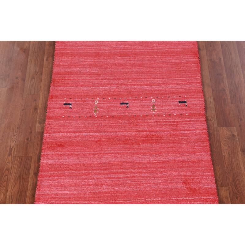 Hand Knotted Oriental 100% Wool Carpet Tribal Animal Pictorial Red Gabbeh Runner Rug - 10' 0'' X 2' 7''