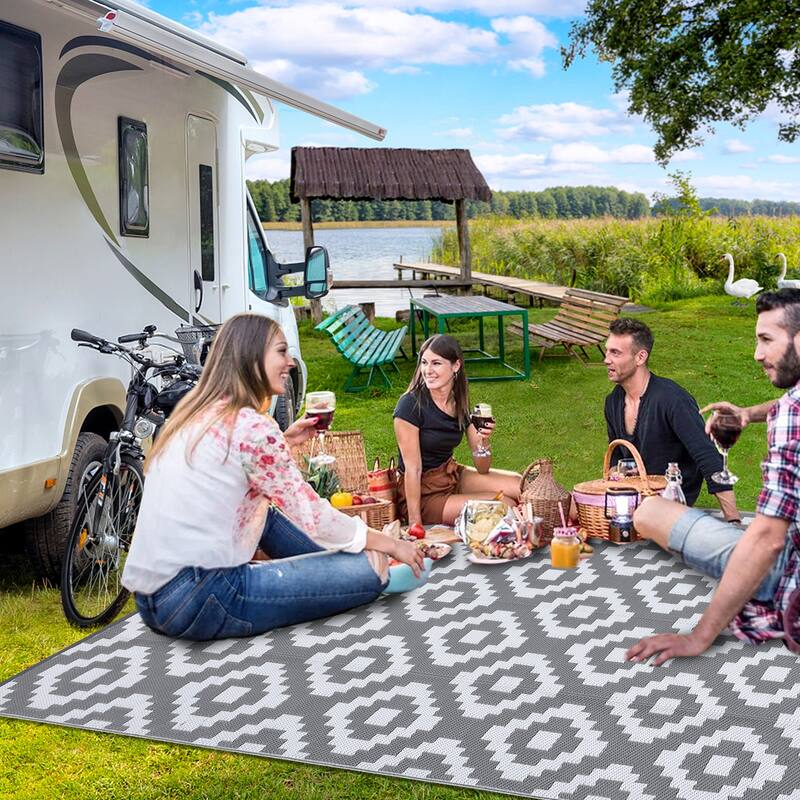 Outdoor Rug Waterproof Plastic Straw Rug Reversible Rug for Patios Decks Porch Camper Balcony Backyard