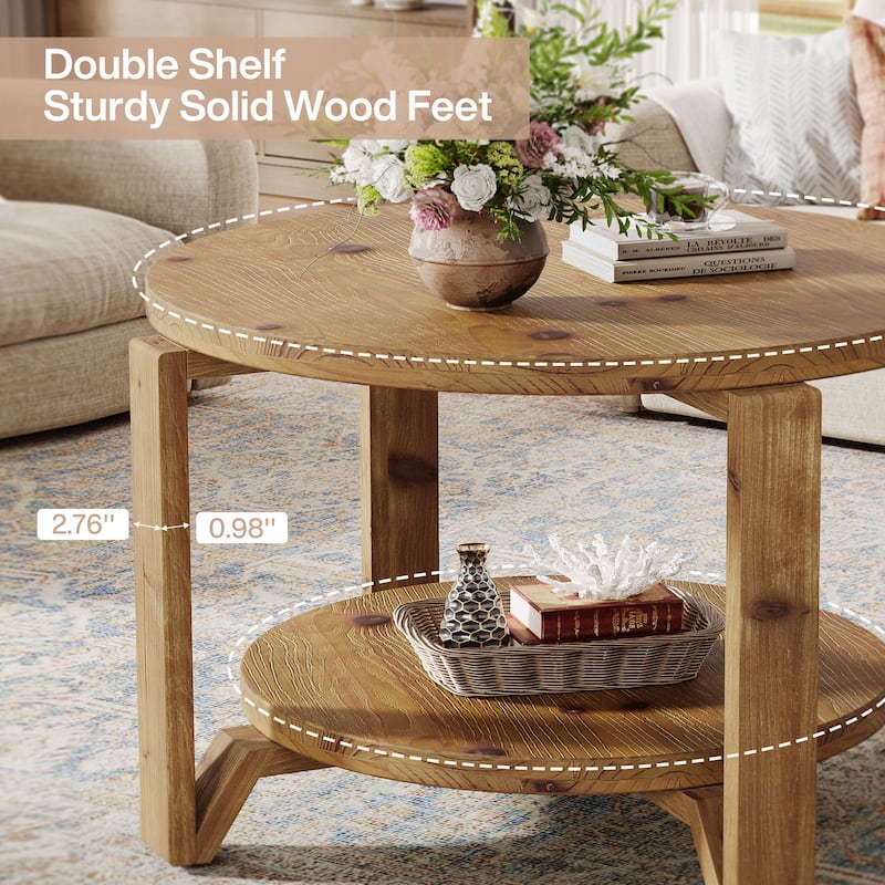 Round Small Coffee Table with 2-Tier Storage for Living Room - /
