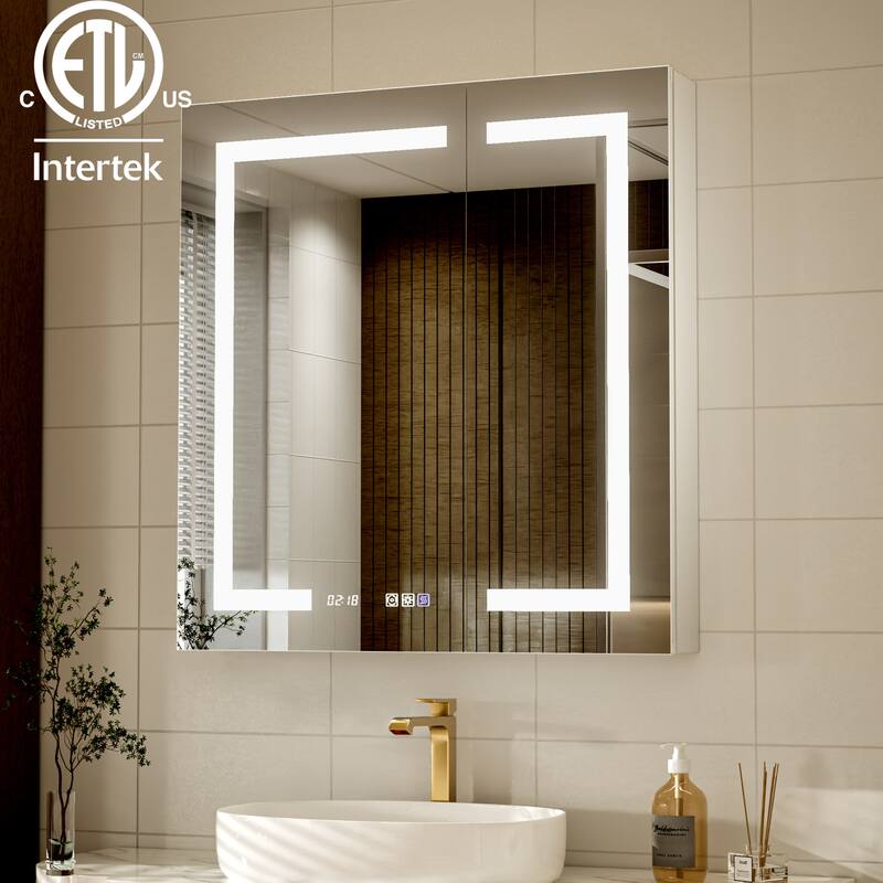Modland 30"-60"W x 32"H Bathroom LED Medicine Cabinet with Mirror and Shelves, Defog and Stepless Dimming