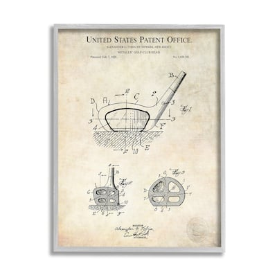 Stupell Golf Club Head Detailed Design Blueprint Patent Framed Wall Art - Beige