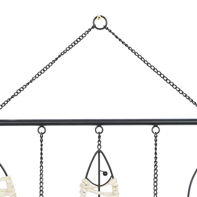 Metal Fish Indoor Outdoor Wire Wall Decor with Rattan Accents - Black - Roche River Decor