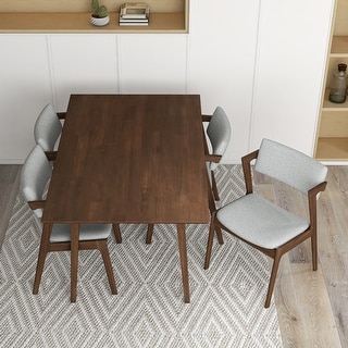 Relico Modern Solid Wood Walnut Dining Table and 4 Chairs Set - Bed ...