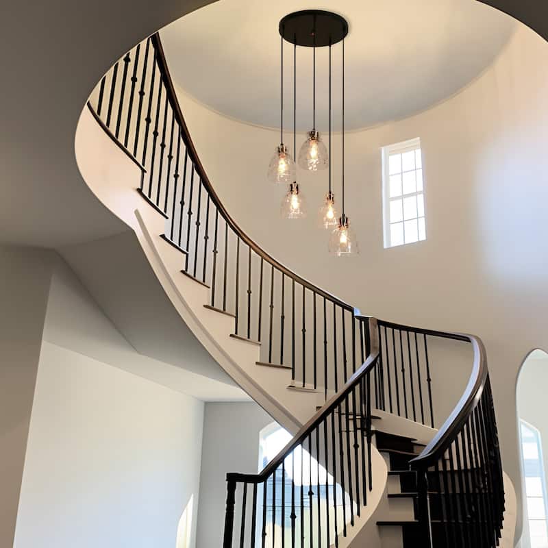 Elisie Modern Glam Cluster Chandelier 5-Light Water Hammered Glass Adjustable Foyer Pendant Light - D 19.7" x H 67.2"