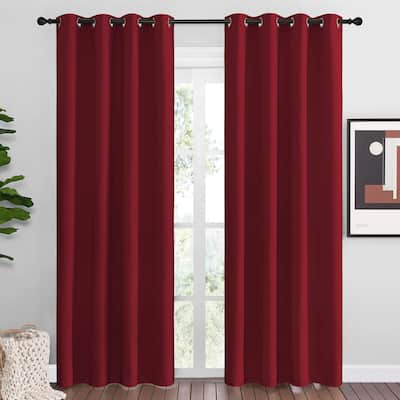 Christmas Burgundy Blackout Curtains Grommet Home Decorations Thermal Insulated Solid Grommet Top Blackout
