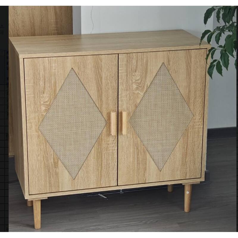 Buffet Cabinet with Storage, Storage Cabinet with 2 Rattan Decorated