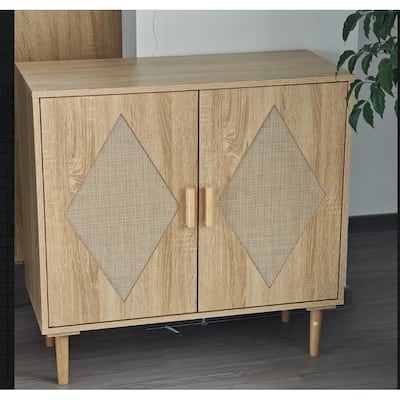 Buffet Cabinet with Storage, Storage Cabinet with 2 Rattan Decorated