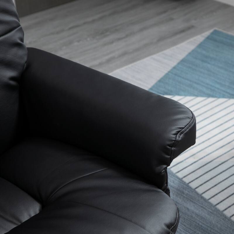 Recliner and Ottoman with Wrapped Base, Swivel PU Leather Reclining Chair with Footrest,Black