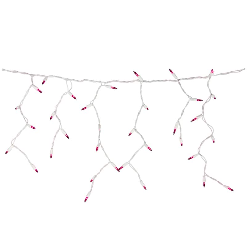 Mini Incandescent Icicle Christmas Lights - Pink - 3.5' White Wire - 100ct