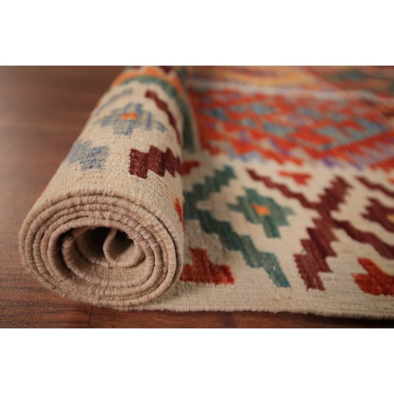 Colorful Geometric Kilim Oriental Area Rug Flatweave Wool Carpet - 8'5" x 11'9"