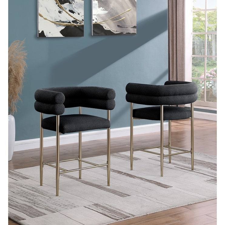 Best Quality Furniture Teddy Faux Fur Upholstered Chairs with Gold Chrome Legs (Set of 2) - Set of 2 - 26 Inches - Black / Gold