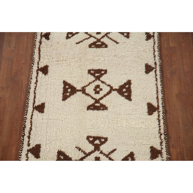 Anatolian Oriental Runner Rug Handmade Natural Dye / Beige Wool Carpet - 3'1"x 11'1"