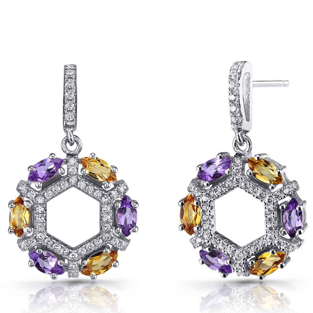 Oravo Sterling Silver 0.6ct Amethyst Marquise Dangling Earrings