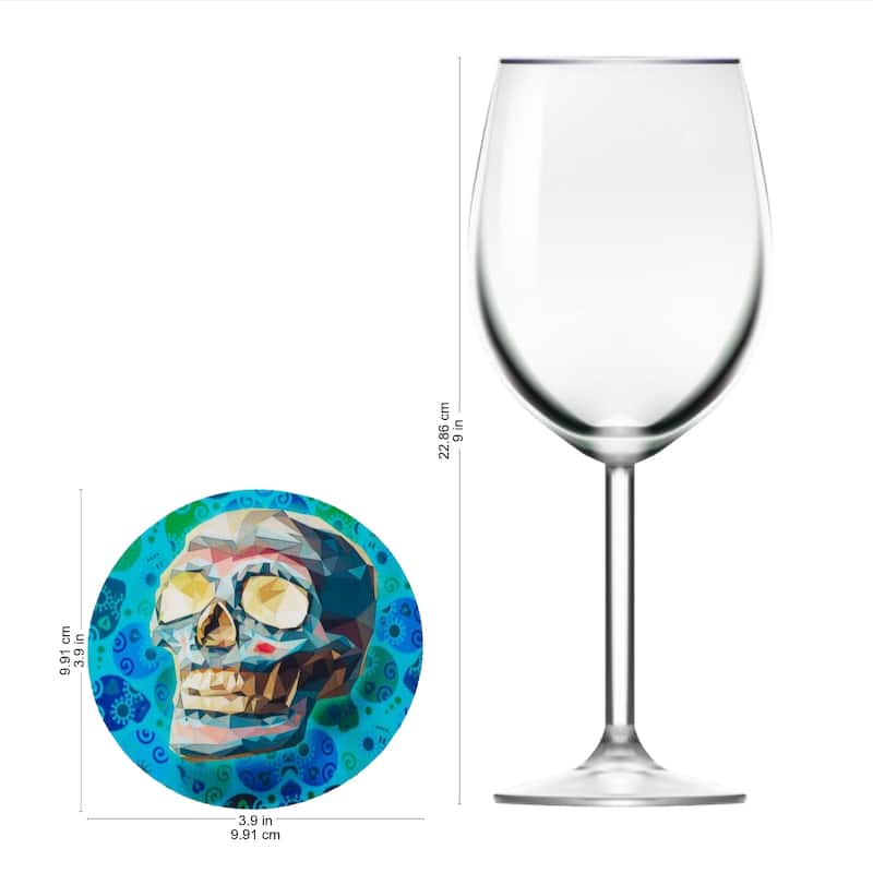 NOVICA Artisan Handblown Decoupage Coasters Multicolor Skull Halloween Wood Mexican Barware 'Festival of the Dead' (Set of 4)