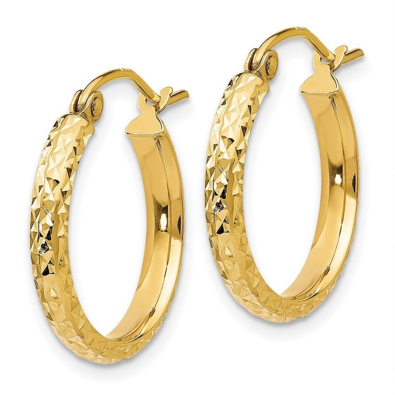Curata 14k Yellow Gold Sparkle Cut 2.8x18mm Hoop Earrings