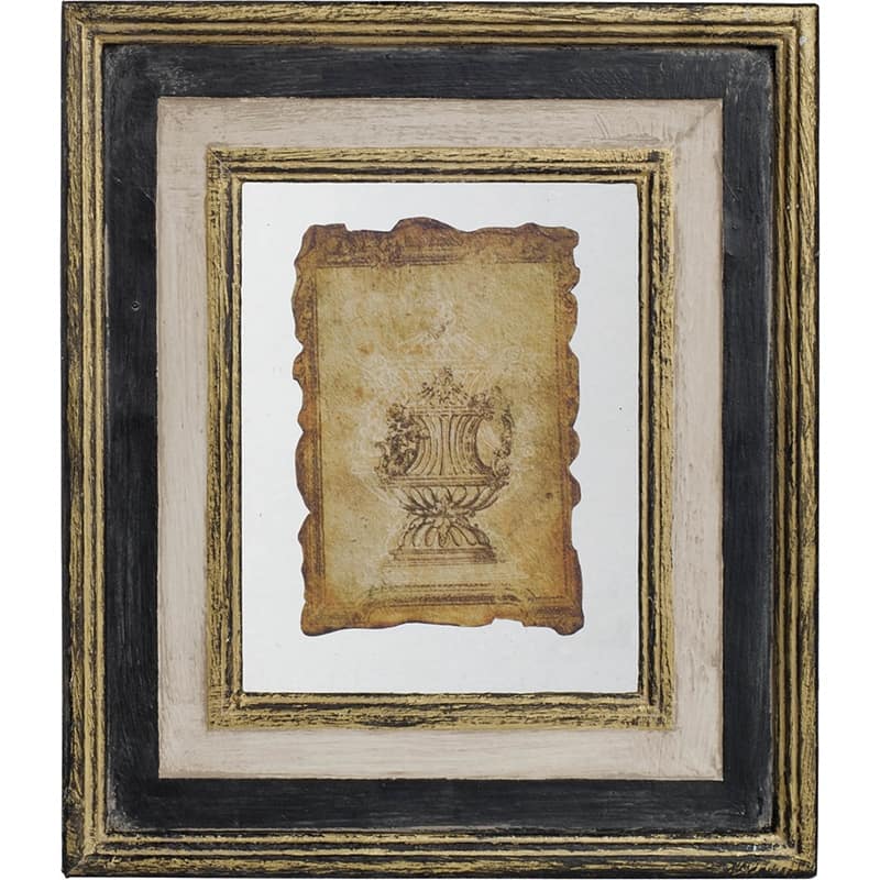 Antiqued Design Black Sculpture Print Set Wall Decor with Gold Frame, for Living Room Entryway and Office Space