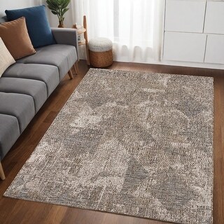 HomeRoots 5' X 7' Gray and Ivory Abstract Area Rug - 5' Octagon - Bed ...