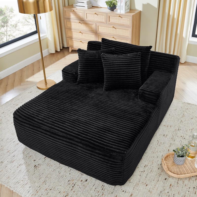 Roomfitters Velvet Lounge Chair No Assembly Required, Fluffy Single Lazy Sofa for Living Room and Bedroom - Black