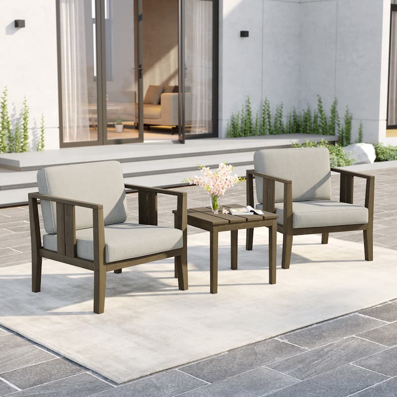 Uixe 3-piece Teak Solid Wood Outdoor Arm Chairs with Side Table Set