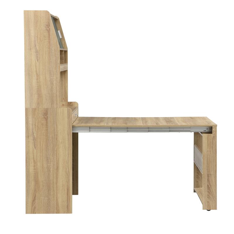 Compact Dining Table with Hutch and Foldable Buffet, Storage Shelf & Side Hooks