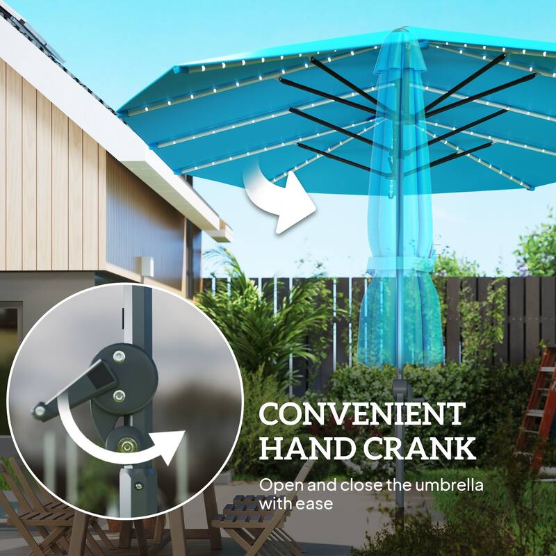 Solar Powered LED Patio Umbrella with UV Protection Outdoor Garden Patio Umbrella with LED Lights Crank Lift