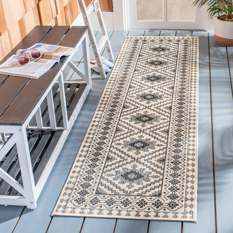 SAFAVIEH Veranda Eyvor Indoor/ Outdoor Waterproof Patio Backyard Rug - 2'3" x 8' Runner - Ivory/Slate