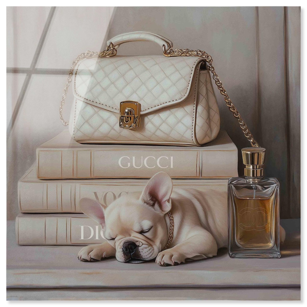 Ivory Books and Frenchie Acrylic by Art Remedy, Ready to Hang