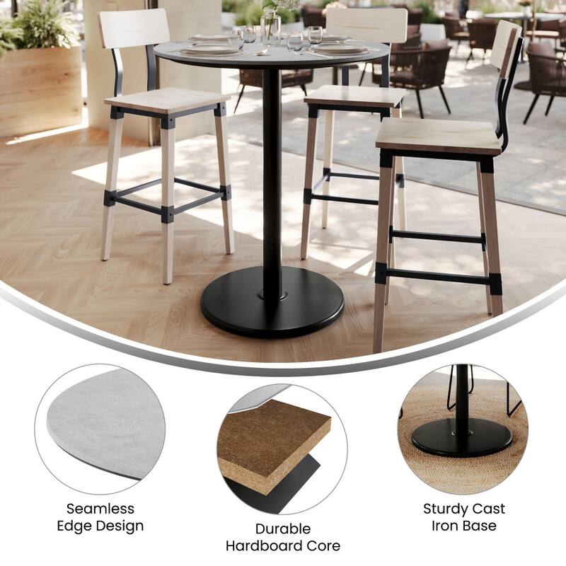 Commercial HPL Tabletop with Bar Height Round Base - 36"W x 36"D x 42"H
