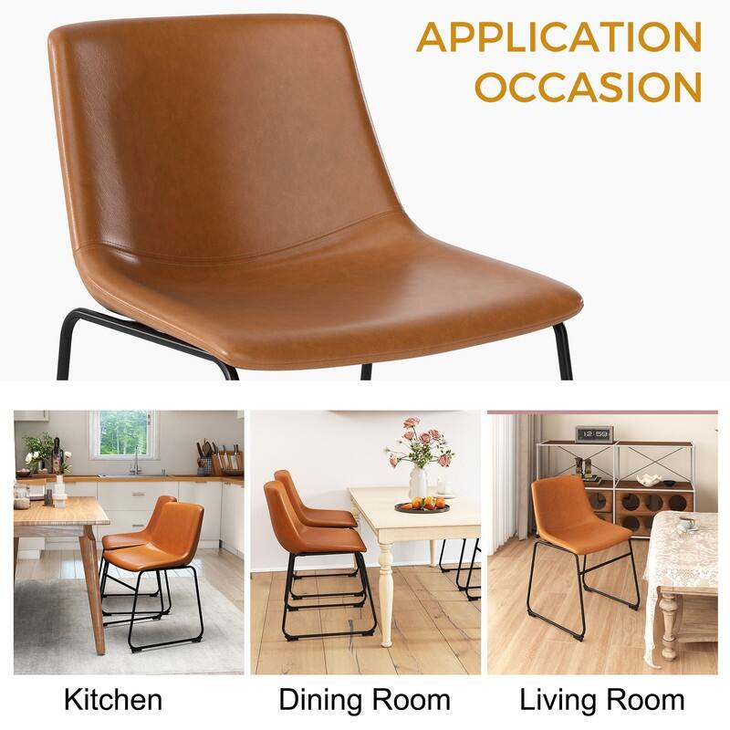 Elegant PU Leather Dining Chair with Iron Legs，Set of 2