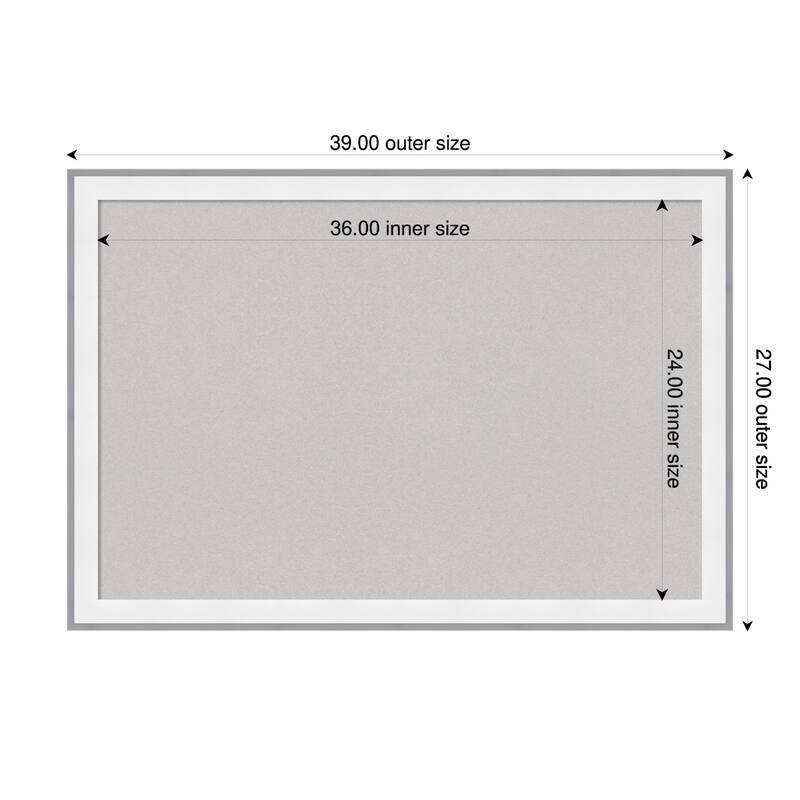 Maya White Silver Framed Cork Board - Bulletin Board, Organization Board, Pin Board - Grey - 39 x 27 in