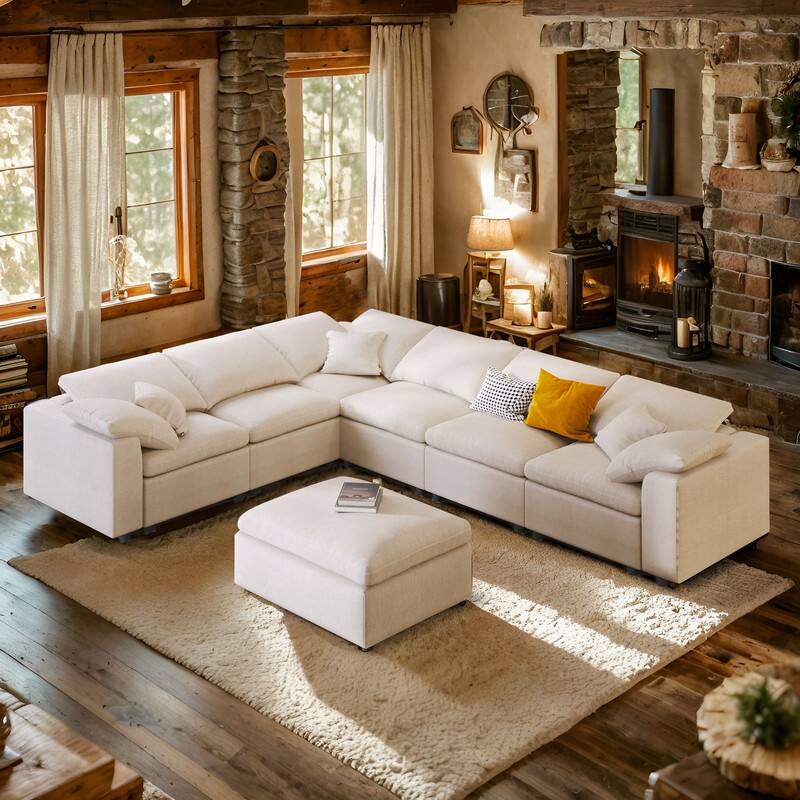 Modular Oversized Sectional Sofa with Ottoman, LShaped Corner Sofa