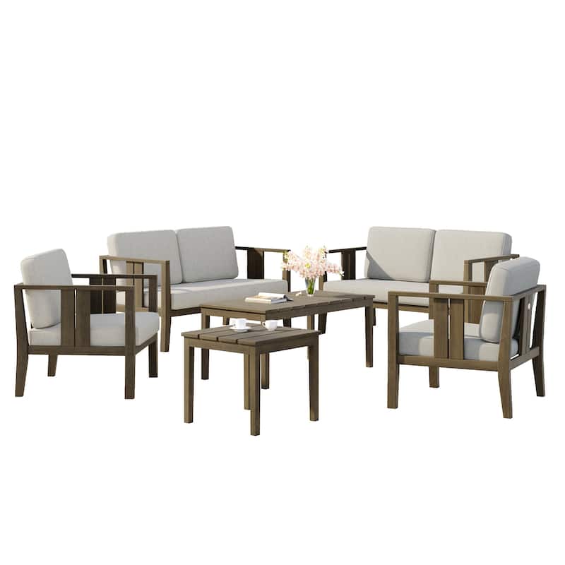 6-Piece Outdoor Furniture Solid Teak Patio Conversation Set with Table