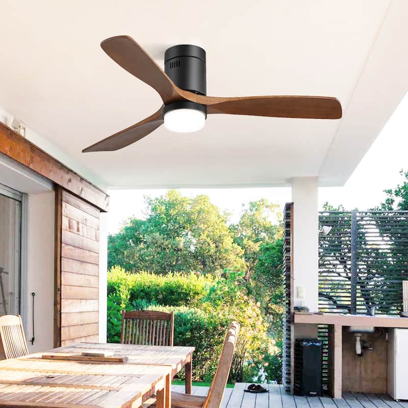 Sofucor 52" Low Profile Flush Mount Noiseless Ceiling Fan with Light and Remote,3 Solid Wood Blades,6 Speed Levels