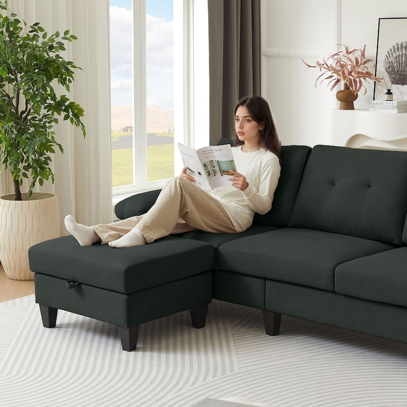 86.22" L Shaped Sectional Sofa with Side Storage Pockets