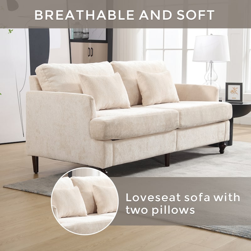 Chenille Fabric Loveseat Sofa, 2-Seater Sofa Couch with Extra Deep Seats, Upholstered Lounge Sofa with Wood Legs