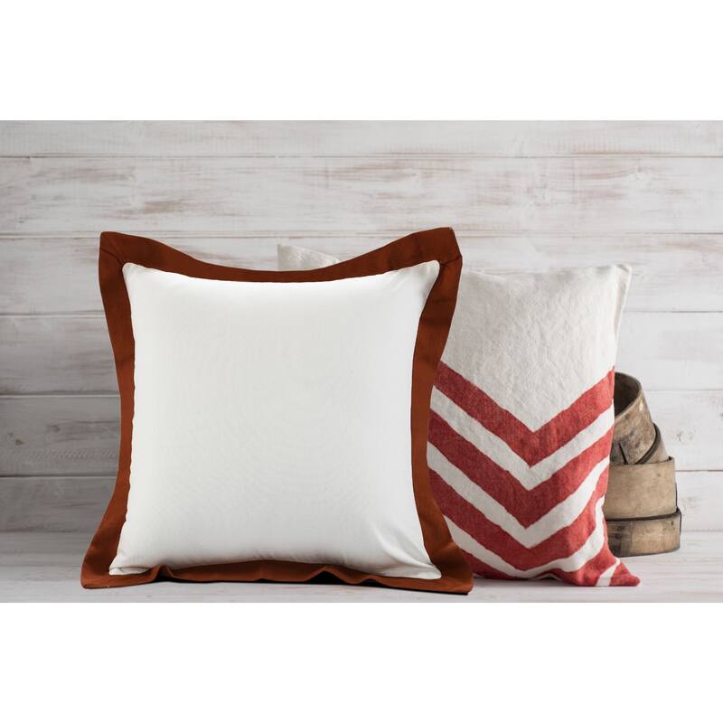 20" White and Orange Bordered Flange Frame Square Throw Pillow