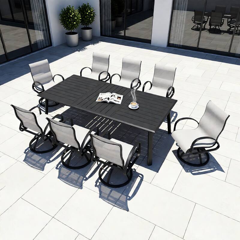 7/9-Piece Outdoor Patio Dining Set Swivel Sunbrella Dining Chairs and Aluminum Dining Table with Umbrella Hole