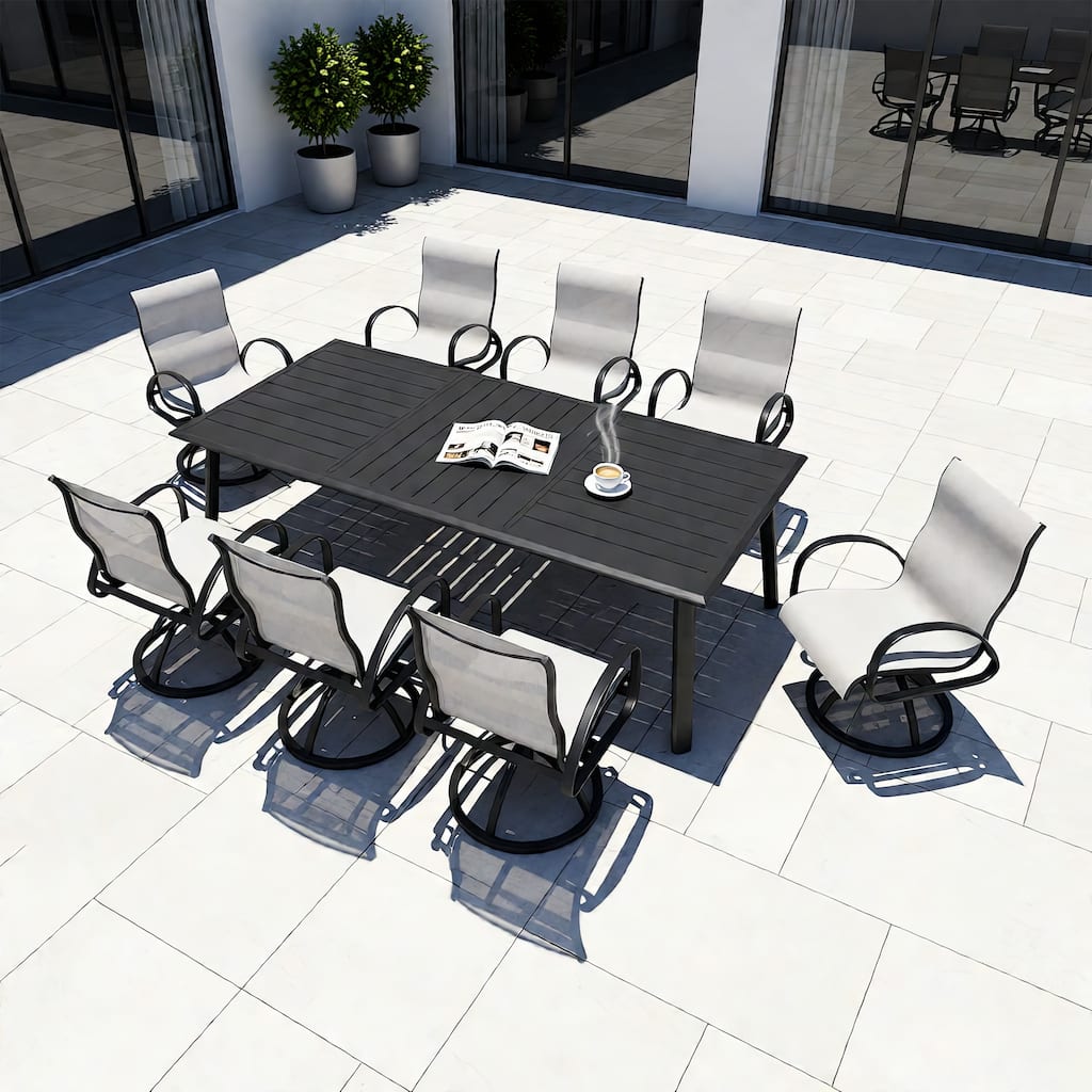 7/9-Piece Outdoor Patio Dining Set Swivel Sunbrella Dining Chairs and Aluminum Dining Table with Umbrella Hole