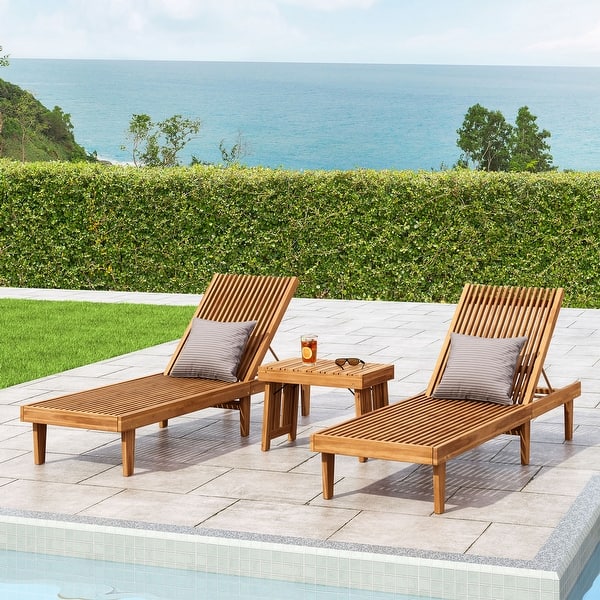Nadine Outdoor Acacia Wood 3 Piece Chaise Lounge Set by Christopher